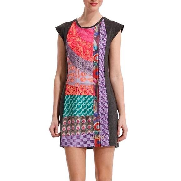 Desigual Multi Pattern‎ Short Sleeve Mini Dress Multicolor - Picture 1 of 9